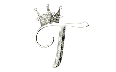 Royal Bliss Crown Cursive Initials Rhodium Plated 925 Silver With Real Diamond Stones