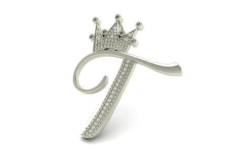 Royal Bliss Crown Cursive Initials Rhodium Plated 925 Silver With Real Diamond Stones