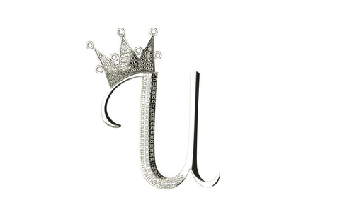 Royal Bliss Crown Cursive Initials Rhodium Plated 925 Silver With Real Diamond Stones