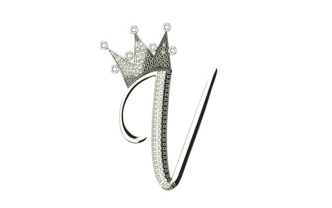 Royal Bliss Crown Cursive Initials Rhodium Plated 925 Silver With Real Diamond Stones