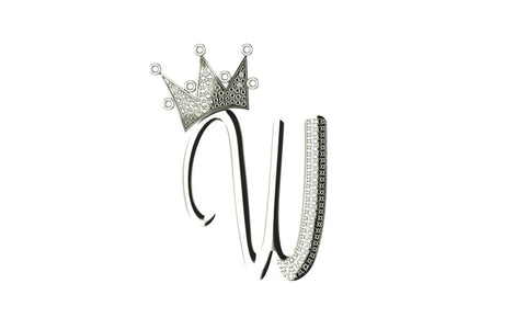 Royal Bliss Crown Cursive Initials Rhodium Plated 925 Silver With Real Diamond Stones