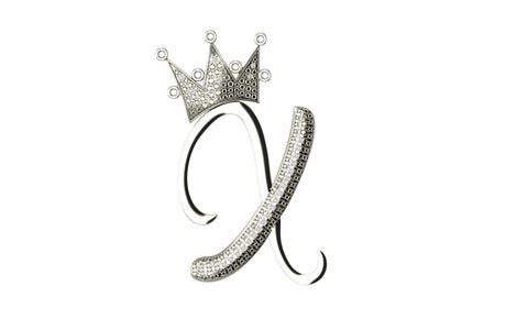 Royal Bliss Crown Cursive Initials Rhodium Plated 925 Silver With Real Diamond Stones