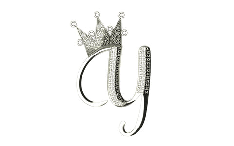 Royal Bliss Crown Cursive Initials Rhodium Plated 925 Silver With Real Diamond Stones