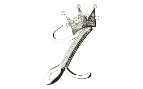 Royal Bliss Crown Cursive Initials Rhodium Plated 925 Silver With Real Diamond Stones