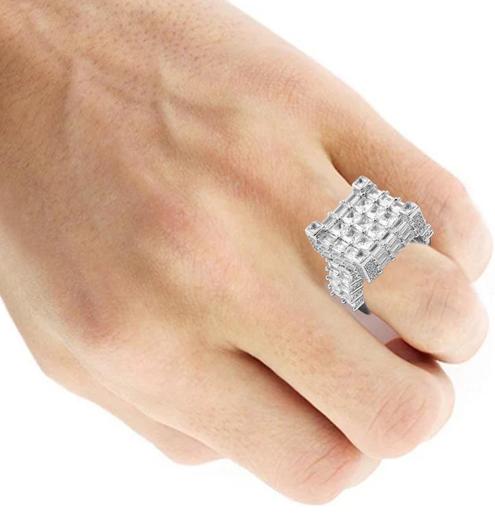 Dolce Square Rhodium Plated Silver Ring With CZ Stones