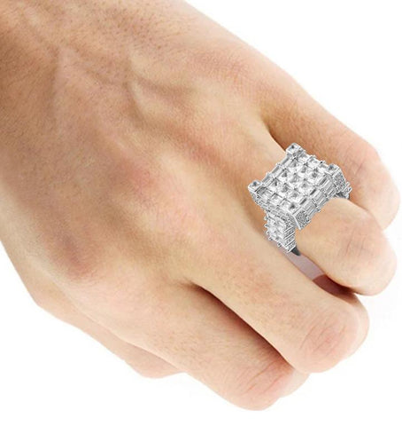 Dolce Square Rhodium Plated Silver Ring With CZ Stones