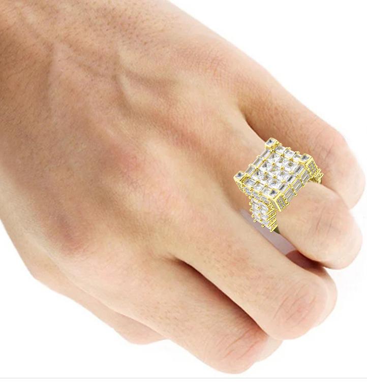 Dolce Square 14K Yellow Gold Plated Silver Ring With CZ Stones