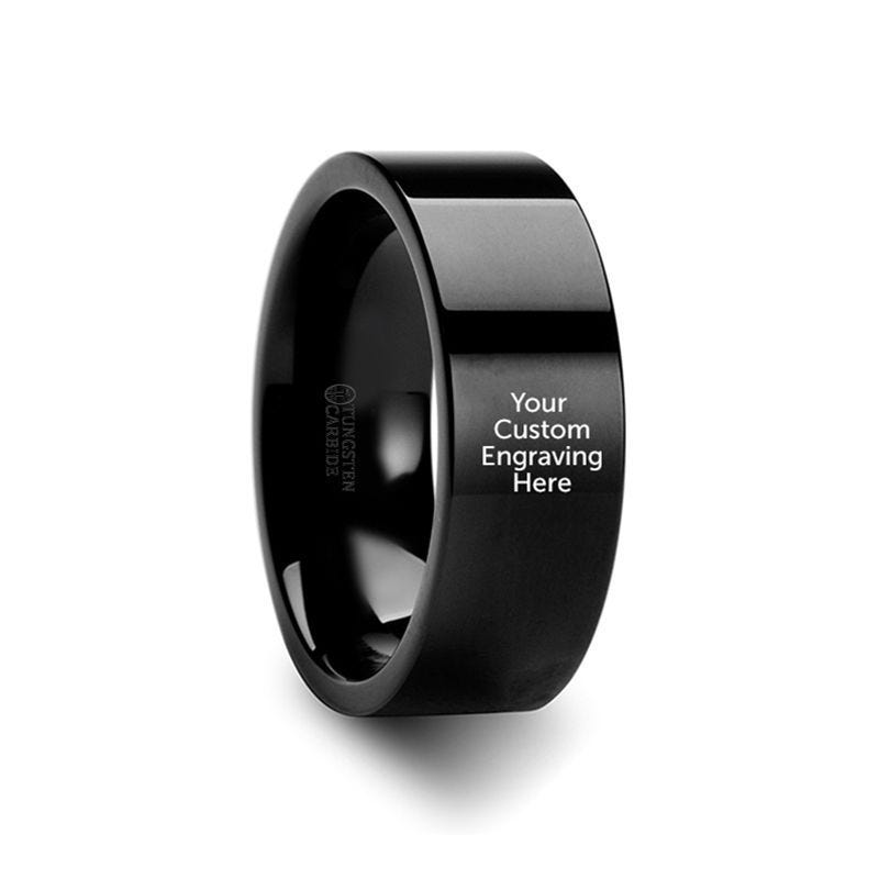 Custom Image Engraving Polished Black Tungsten Engraved Ring Jewelry - 6mm - 12mm