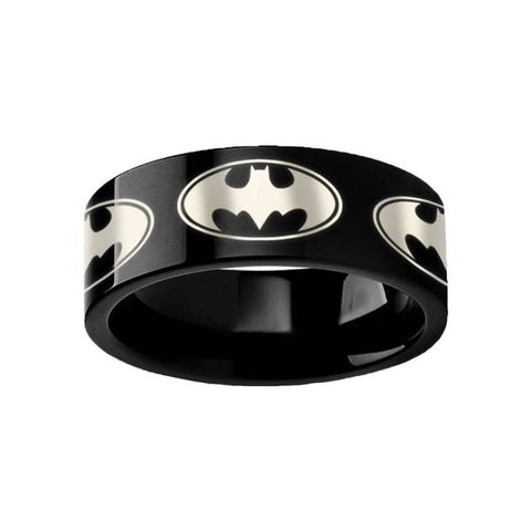 Circular Batman Dark Knight Super Hero Black Tungsten Engraved Ring - 6mm - 12mm