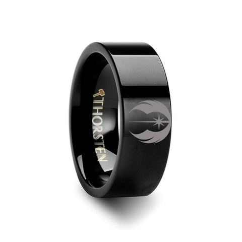 Jedi Order Symbol Star Wars Black Tungsten Engraved Ring - 6mm - 12mm