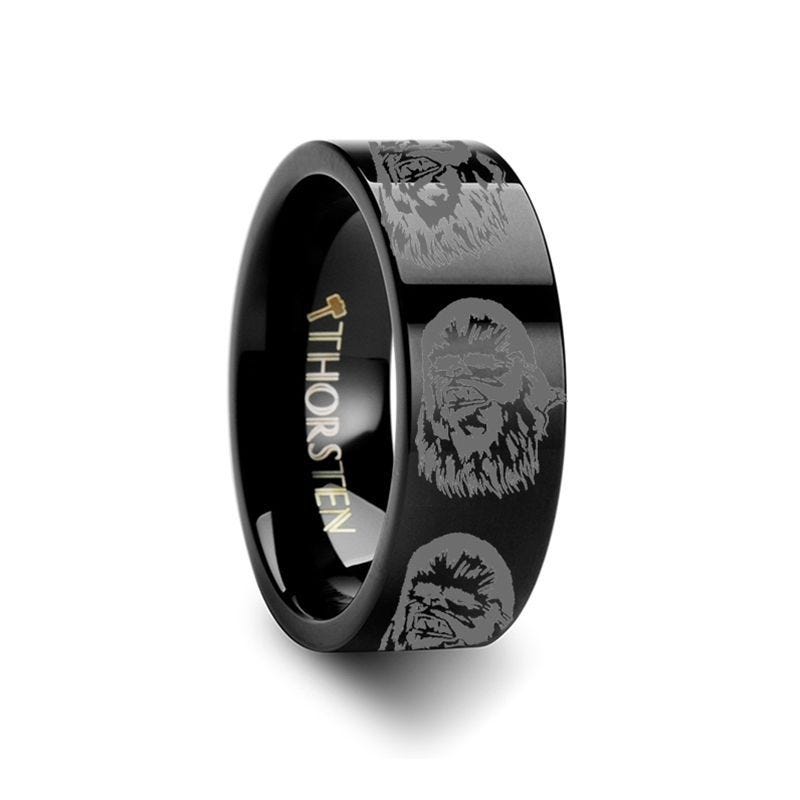 Chewbacca Star Wars Black Tungsten Engraved Ring - 6mm - 12mm