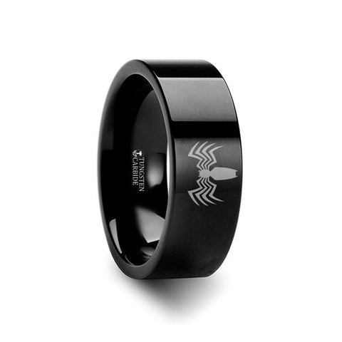 Venom Spider Symbol Super Hero Black Tungsten Engraved Ring Jewelry - 6mm - 12mm