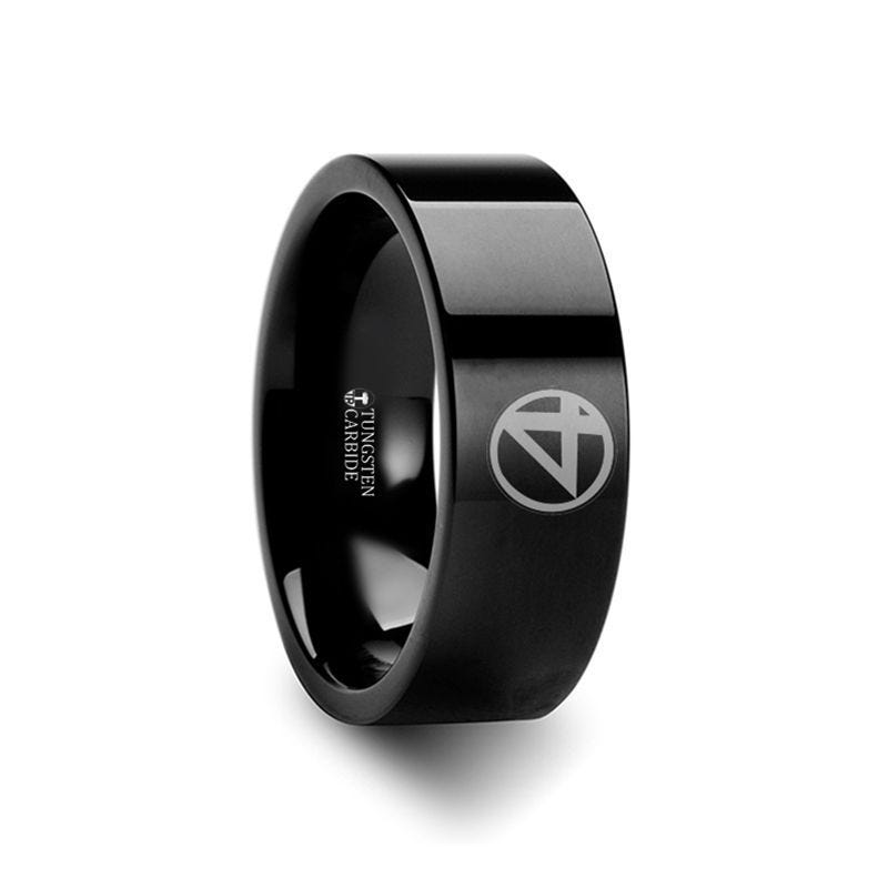 Fantastic Four Symbol Super Hero Black Tungsten Engraved Ring Jewelry - 6mm - 12mm