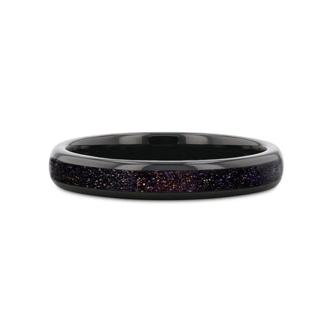 ASTRUM Black Tungsten Ring with Crushed Blue or Purple Goldstone Inlay - 4mm