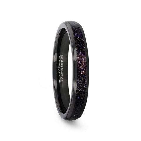 ASTRUM Black Tungsten Ring with Crushed Blue or Purple Goldstone Inlay - 4mm