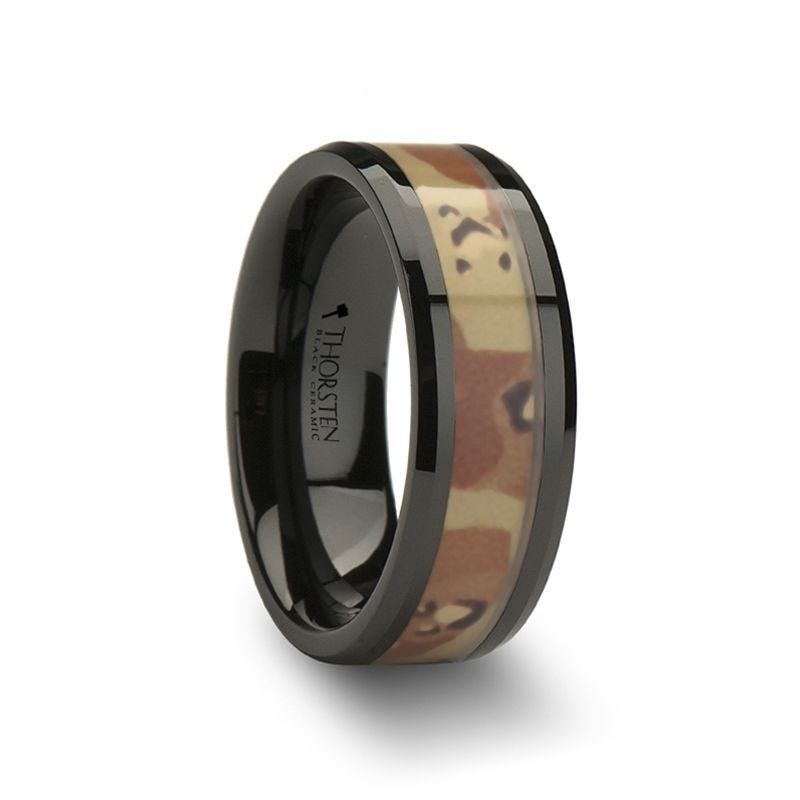 FOX Beveled Black Ceramic Ring with Real Military Style Desert Camo - 8mm