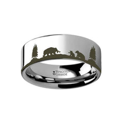 Animal Landscape Scene Bears Bear Cubs Ring Engraved Flat Tungsten Ring - 4mm - 12mm