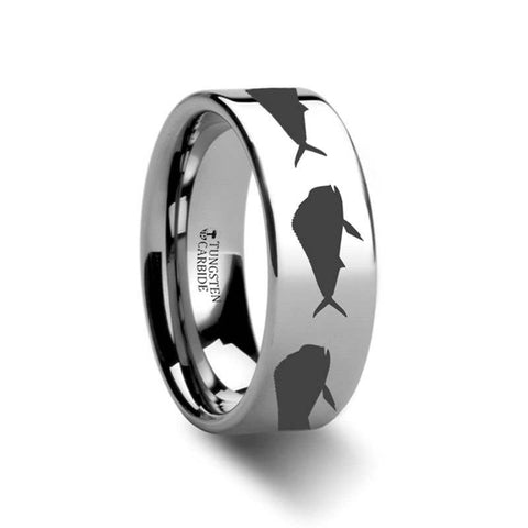 MP5 Firearm Design Ring Engraved Flat Tungsten Ring - 4mm - 12mm