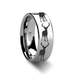 Stag Fawn Deer Elk Print Ring Engraved Flat Tungsten Ring - 4mm - 12mm