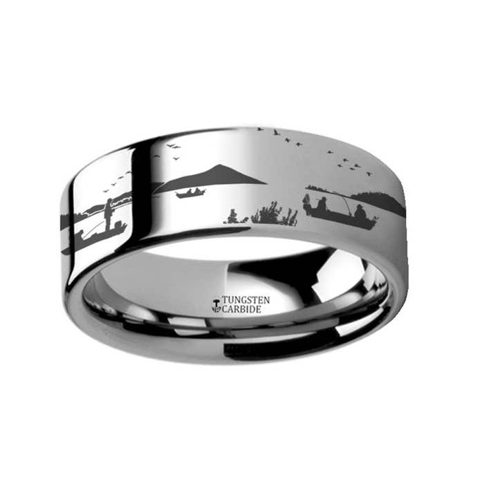 Group of Fisherman Scene Ring Tungsten Engraved Ring - 4mm - 12mm