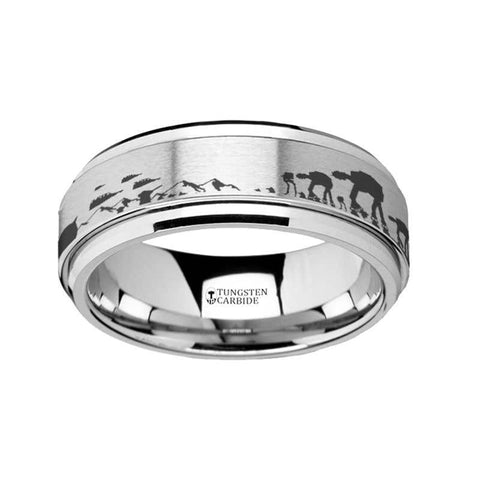 Spinning Engraved Hoth Battle Scene Star Wars Tungsten Carbide Spinner Wedding Band - 8mm