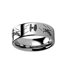 Tie Fighter X-Wing Design Tungsten Carbide Engraved Ring - 4mm - 12mm