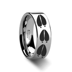 Animal Deer Track Mule Print Ring Engraved Flat Tungsten Ring - 4mm - 12mm