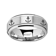 Spinning Engraved Anchor Tungsten Carbide Spinner Wedding Band - 8mm