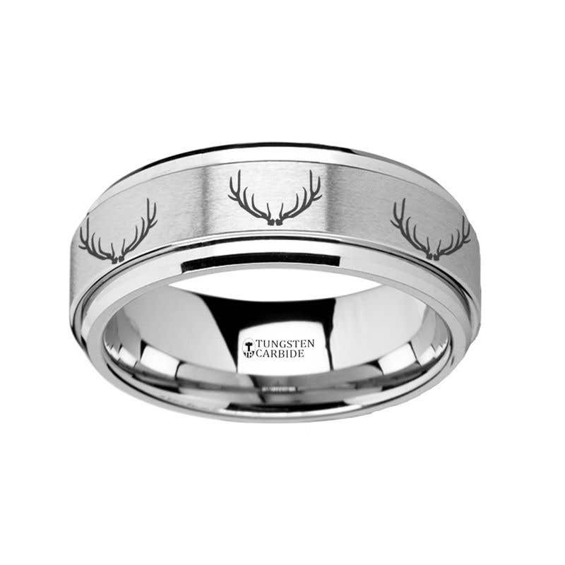 Spinning Engraved Deer Antlers Tungsten Carbide Spinner Wedding Band - 8mm