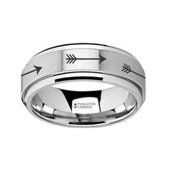 Spinning Engraved Arrow Tungsten Carbide Spinner Wedding Band - 8mm