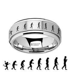 Spinning Engraved Human Evolution Tungsten Carbide Spinner Wedding Band - 8mm