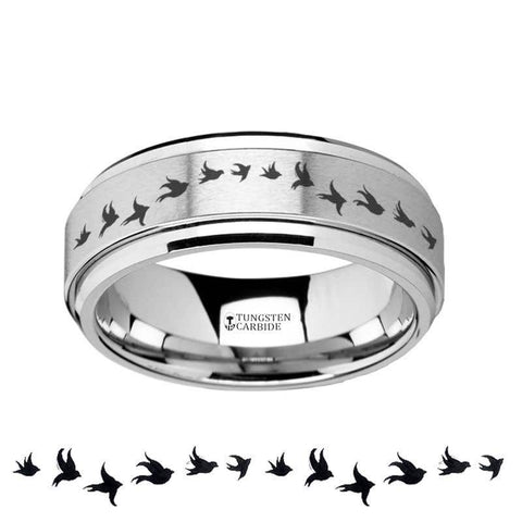 Spinning Engraved Flying Birds Tungsten Carbide Spinner Wedding Band - 8mm