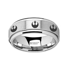 Spinning Engraved Rebel Alliance Star Wars Symbol Tungsten Carbide Spinner Wedding Band - 8mm