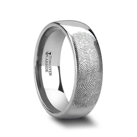 Fingerprint Engraved Domed Tungsten Ring Polished - Dominus - 4mm - 12mm