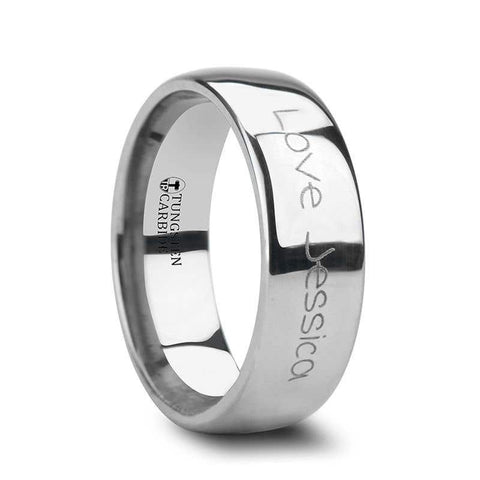 Handwritten Engraved Domed Tungsten Ring Polished - 4mm - 12mm