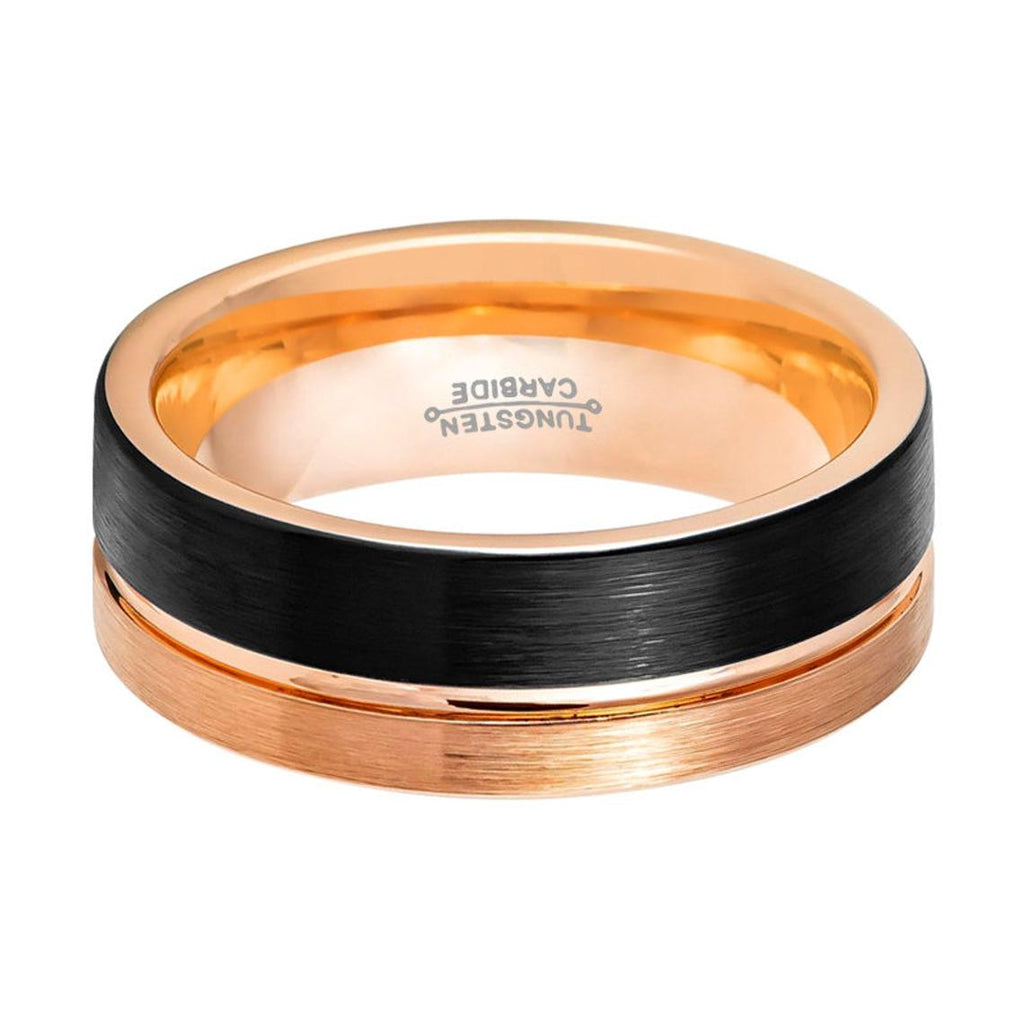 BRENTLEY | Rose and Black Groove Tungsten Ring