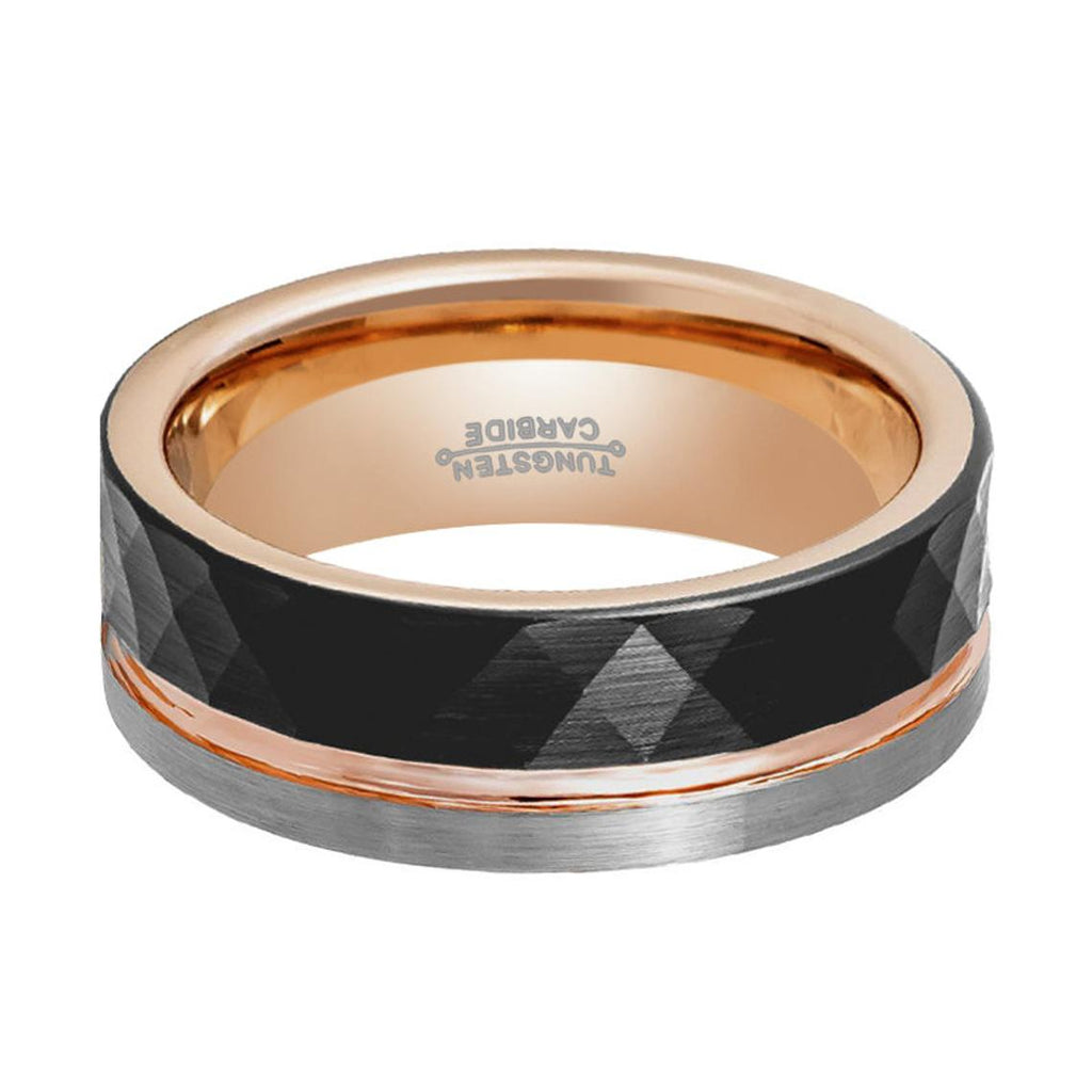 GUSTAVO | Rose Gold & Black Faceted Tungsten Ring