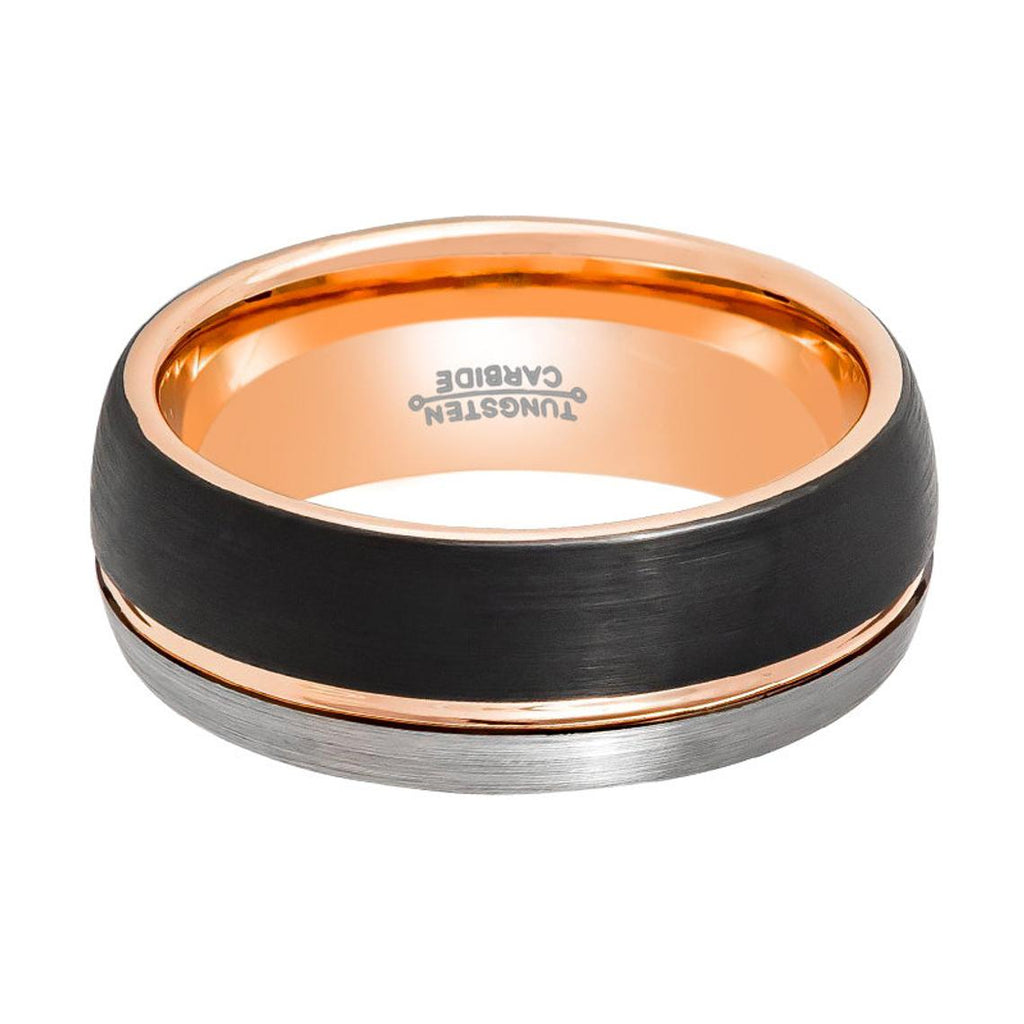 MATTHIAS | Three Tone Silver, Rose Gold & Black Tungsten Ring