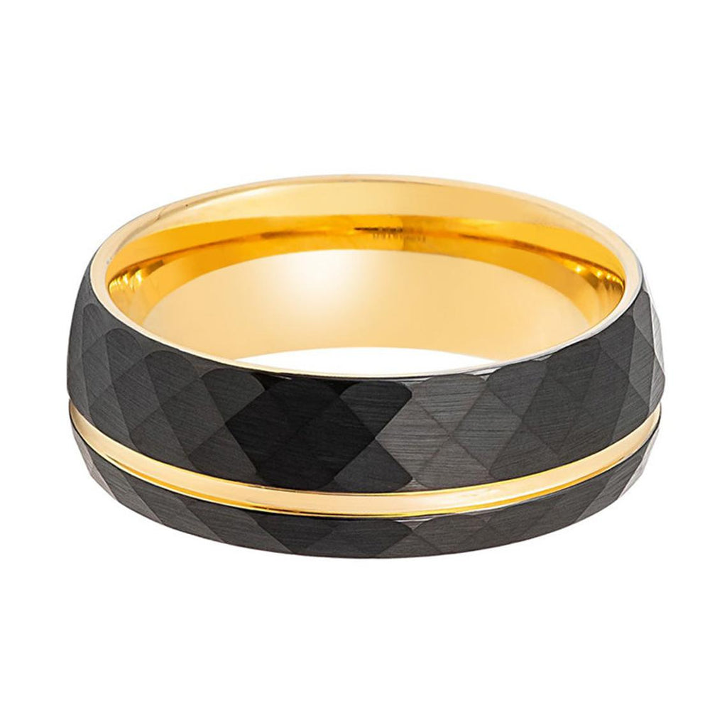 SAMSON | Yellow Gold Off-Center Groove Tungsten Ring