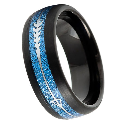 Men's Black and Royal Blue Tungsten Wedding- 8mm Tungsten Ring