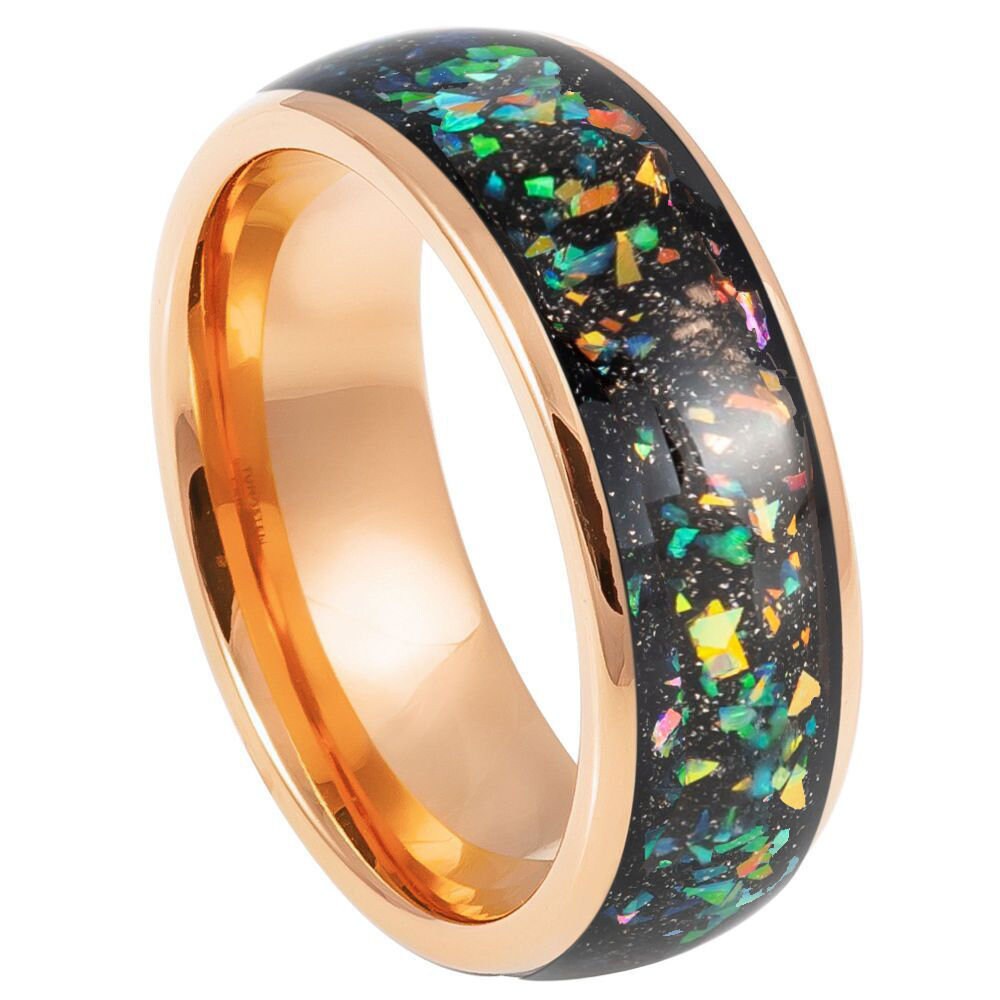 Men's Rose Gold With Multi Color Marble Inlay Tungsten Wedding- 8mm Tungsten Ring