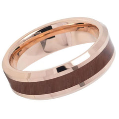 Men's Rose Gold Band With Brushed Brown Opal Inlay Tungsten Engagement- 6mm Tungsten Ring