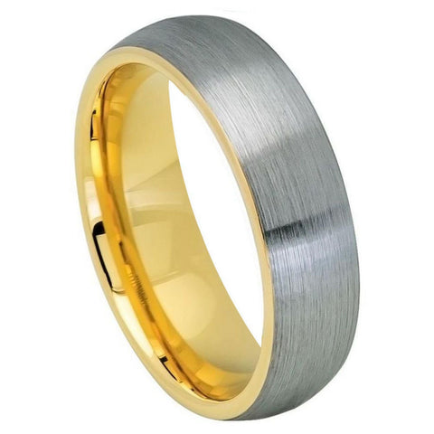 Men's Brushed Silver with Gold Band Tungsten Wedding- 6mm Tungsten Ring