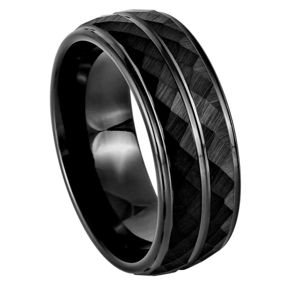 Men's Dark Black with Hammered Charcoal Tungsten Engagement- 8mm Tungsten Ring