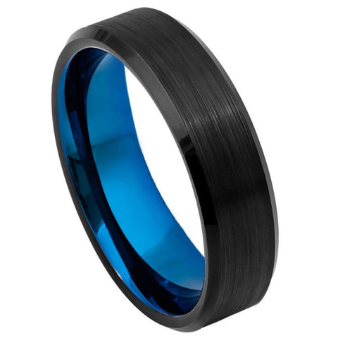 Men's Sapphire Band with Black Brushed Tungsten Engagment- 6mm Tungsten Ring