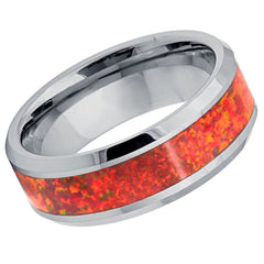 Men's Tangerine Inlay with Silver Shining Finish Tungsten Anniversary- 8mm Tungsten Ring