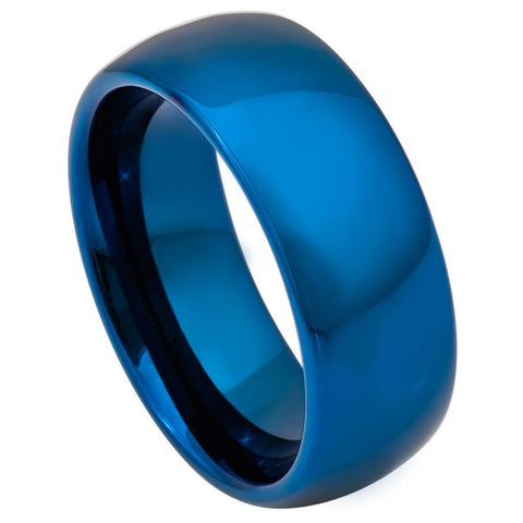 Men's Glowhigh Domed Blue IP Plated Finish Anniversary Tungsten- 8mm Tungsten Ring