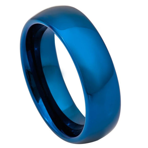 Men's Glowhigh Domed Blue IP Plated Finish Anniversary Tungsten- 6mm Tungsten Ring