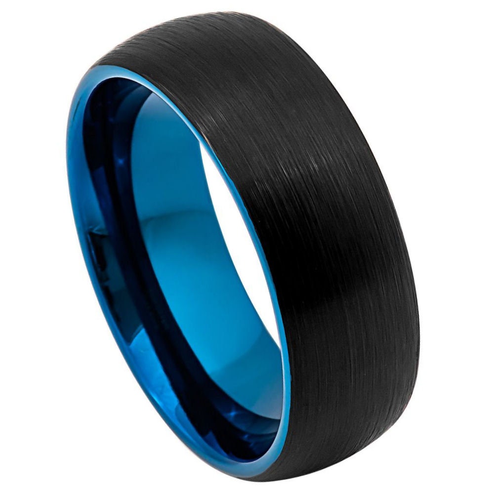 Men's Earthen Blue Inside and Black Brushed Engagement Tungsten- 8mm Tungsten Ring