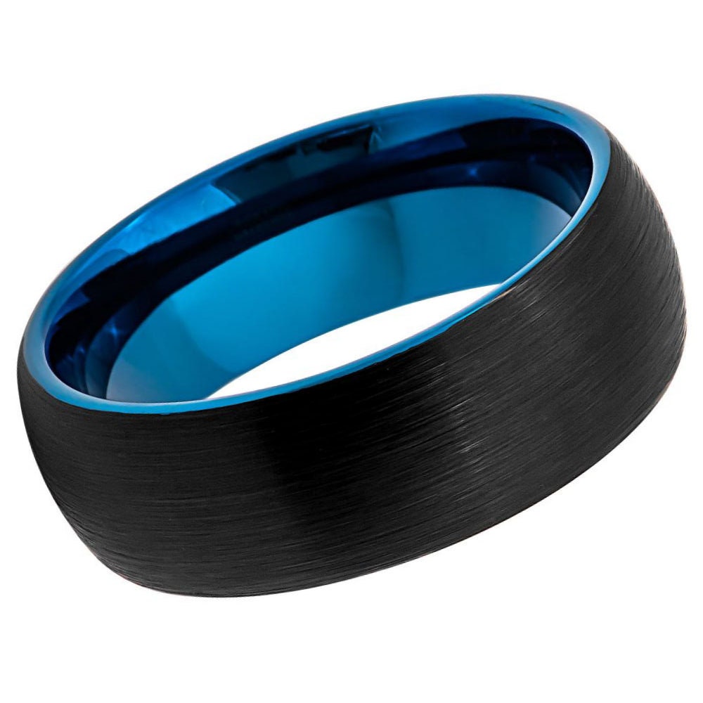 Men's Earthen Blue Inside and Black Brushed Engagement Tungsten- 8mm Tungsten Ring